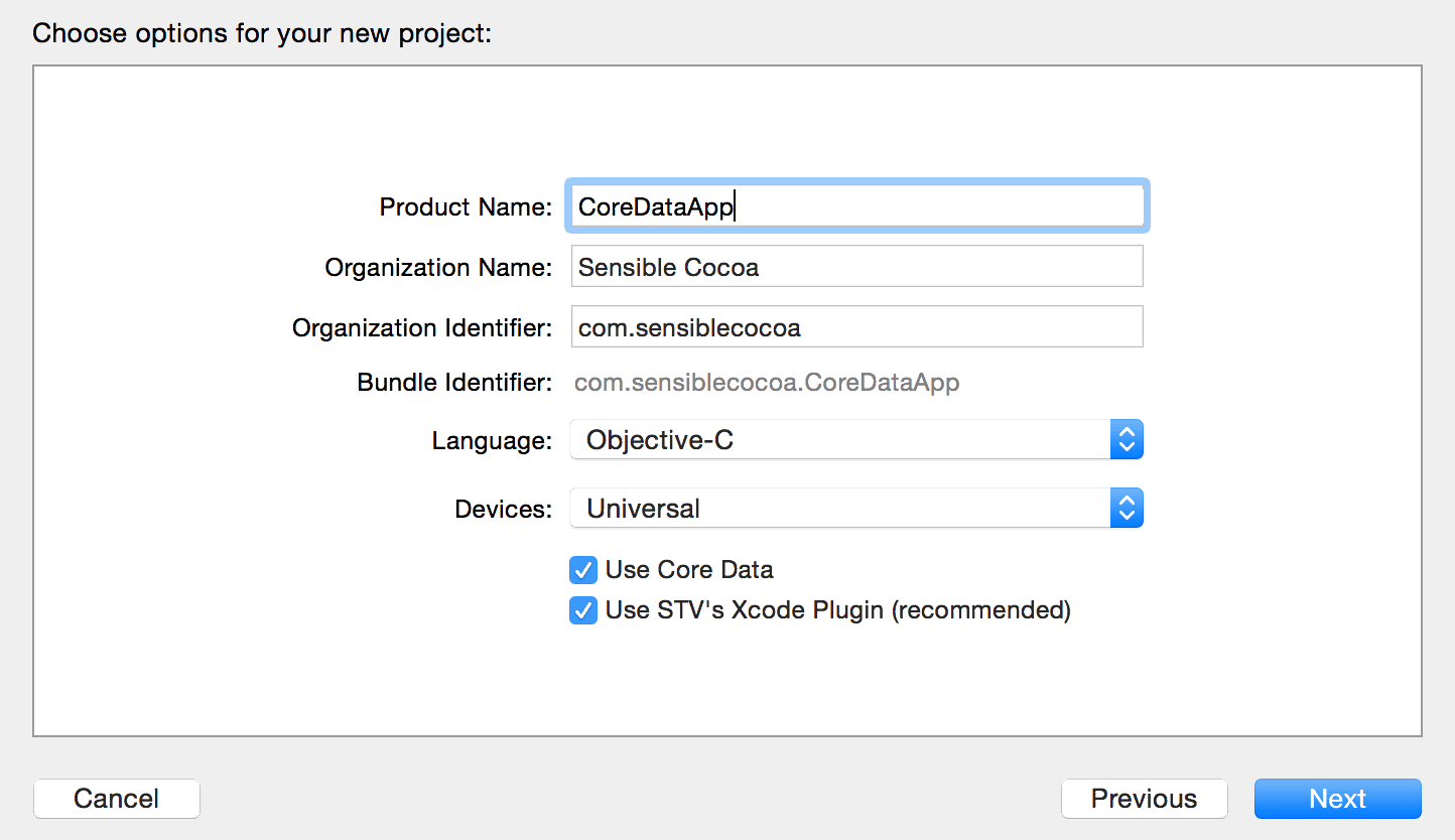 Core Data Template Options